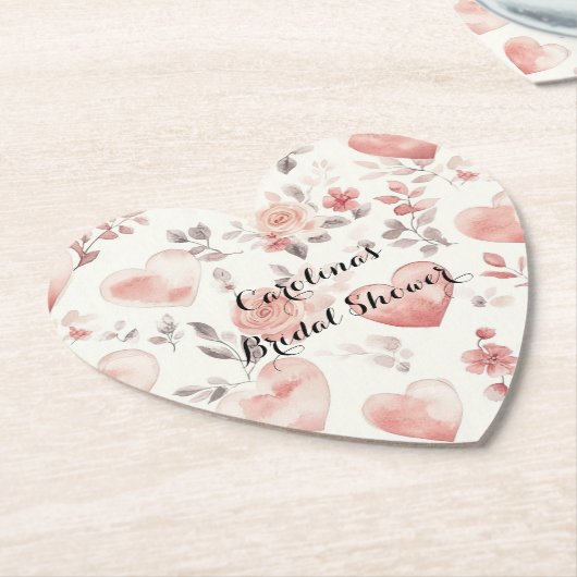 Romantic Pink Hearts Roses Floral Bridal Shower Kartonnen Onderzetters (Gekanteld)