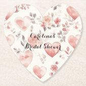 Romantic Pink Hearts Roses Floral Bridal Shower Kartonnen Onderzetters (Voorkant)