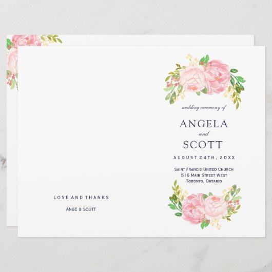 Romantic Pink Peonies Wedding Programs (Voorkant / Achterkant)