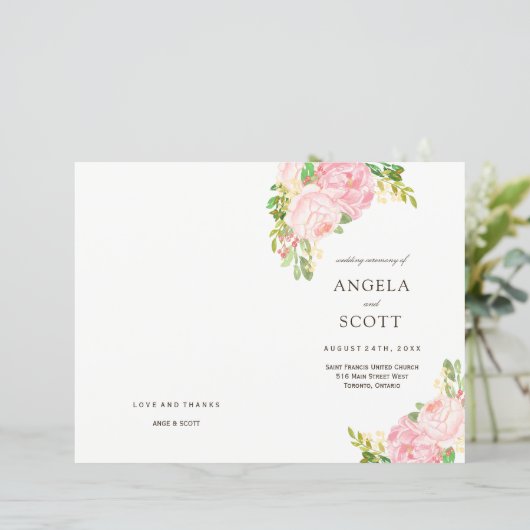 Romantic Pink Peonies Wedding Programs (Staand voorkant)