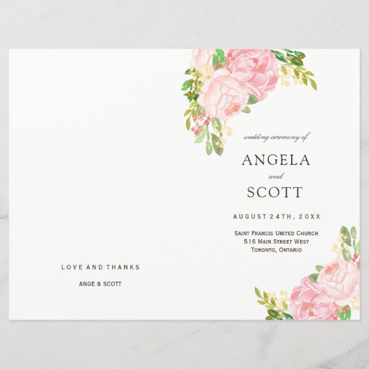 Romantic Pink Peonies Wedding Programs (Voorkant)