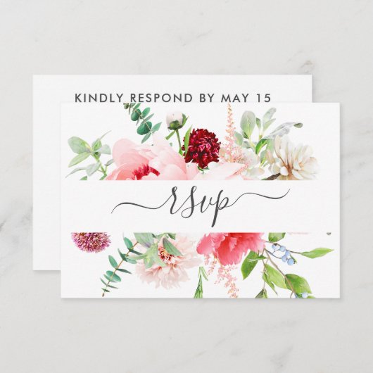 Romantic Pink Peony Script maalt RSVP Uitnodiging (Voorkant / Achterkant)