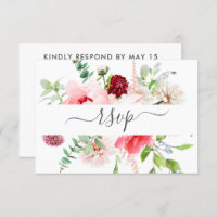 Romantic Pink Peony Script maalt RSVP Uitnodiging