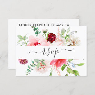 Romantic Pink Peony Script maalt RSVP Uitnodiging