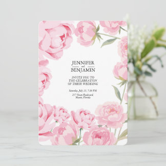Romantic Pink Pony Floral Wedding Kaart