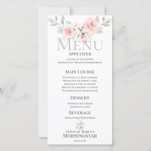 Romantic Pink Rose Bouquet Wedding Menu (Voorkant)