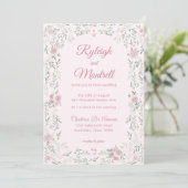 Romantic Pink Roses and Greenery Wedding Kaart (Staand voorkant)
