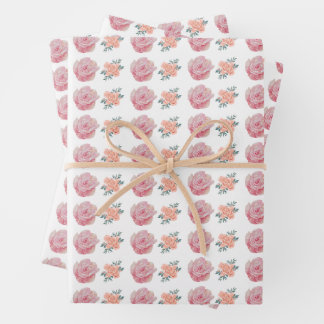 Romantic Pink Roses and Peach Blossoms  Inpakpapier Vel