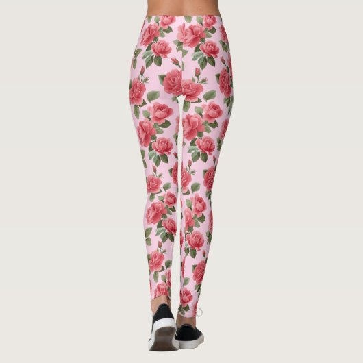Romantic Pink Roses Botanical Pattern Leggings (Achterkant)