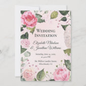 Romantic Pink Roses Wedding Invitation (Devant)