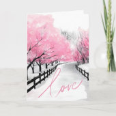 Romantic Pink Snow Scene Valentine's Day Card Kaart (Voorkant)