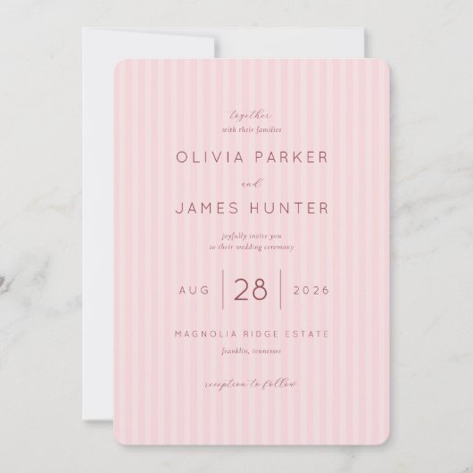 Romantic Pink Striped Wedding Invitation (Devant)