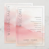 Romantic Pink Watercolor Ceremony Schedule Programma (Voorkant / Achterkant)
