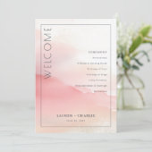 Romantic Pink Watercolor Ceremony Schedule Programma (Staand voorkant)