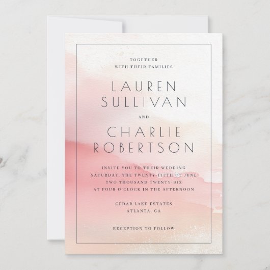 Romantic Pink Watercolor Wedding Invitation (Devant)