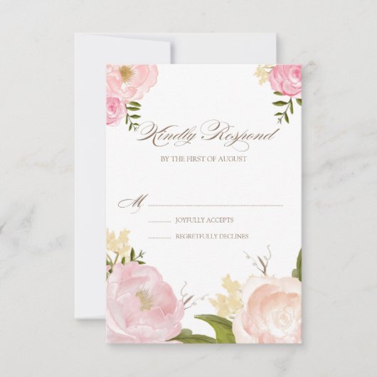 Romantic Pink Waterverf Flowers Wedding RSVP Kaart (Voorkant)