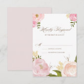 Romantic Pink Waterverf Flowers Wedding RSVP Kaart (Voorkant / Achterkant)