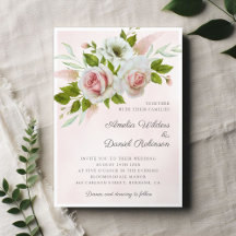 Romantic Pink Waterverf Rozen Floral Wedding
