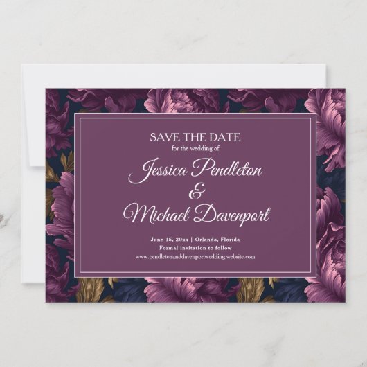 Romantic Plum Floral Wedding Save Date Save The Date (Voorkant)