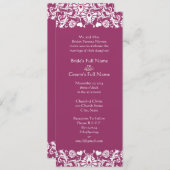 Romantic Plum Heart Damask Wedding Invitations Kaart (Voorkant / Achterkant)