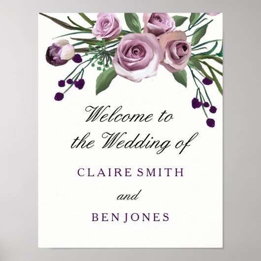 Romantic Plum Paars Roos Floral Wedding Poster (Voorkant)