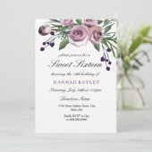Romantic Plum Paars Roos Sweet 16 Uitnodiging (Staand voorkant)