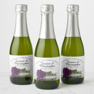 Romantic Plum Paars Roos Weddenschap Bedankt Mini Sparkling Wijnetiket
