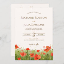 Romantic Poppy Floral Faire-part de mariage rouge