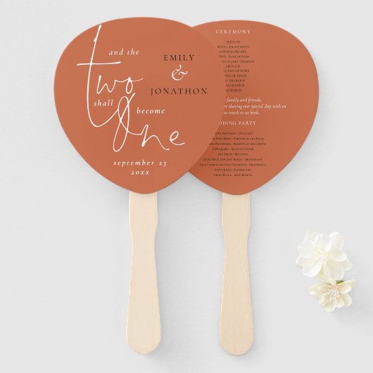 Romantic Quote Terracotta Script Wedding Programme Handwaaier (Voorkant en achterkant)