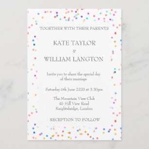 Romantic Rainbow Confetti Wedding Invitation Kaart