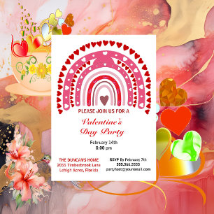 Romantic Rainbow Valentijnsdag Hearts Party Kaart