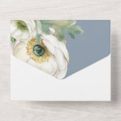 Romantic Ranunculus op Dusty Blue All In One Uitnodiging (Achterkant)