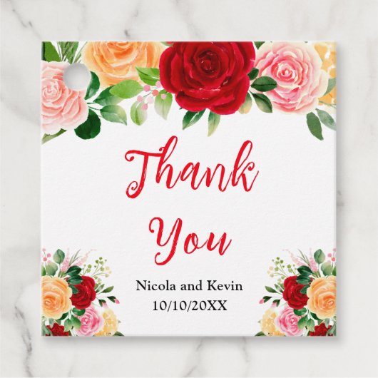 Romantic Red and Orange Roses Bedankjes Labels (Voorkant)