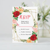Romantic Red and Orange Roses RSVP Kaartje (Staand voorkant)