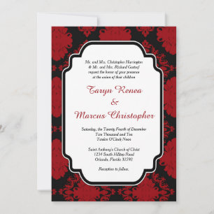 Romantic Red Black Damask 5x7 Weddenschap Kaart