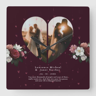 Romantic Red Custom Heart-vormstellen foto-cadeau Vierkante Klok