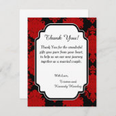 Romantic Red Damask 4x5 Flat Weddenschap Hartelijk Bedankkaart (Voorkant / Achterkant)