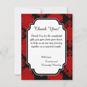 Romantic Red Damask 4x5 Flat Weddenschap Hartelijk Bedankkaart