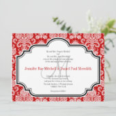 Romantic Red Damask Black White Wedding Invites Kaart (Staand voorkant)