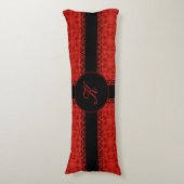 Romantic Red en Black Faux Lace Pattern Lichaamskussen (Voorkant Verticaal)