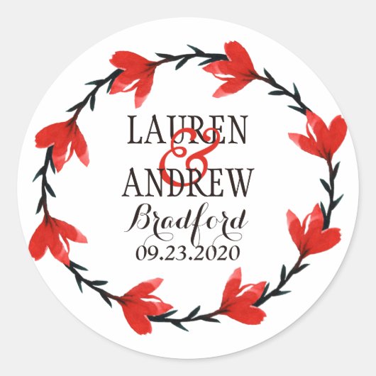 Romantic Red Floral Wreath I Wedding Sticker (Voorkant)