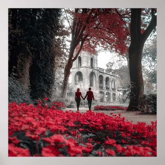 Romantic Red Flowers Couple Square Wall Poster (Voorkant)