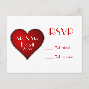 Romantic Red Heart met naam en huwelijksdatum RSVP Uitnodiging Briefkaart