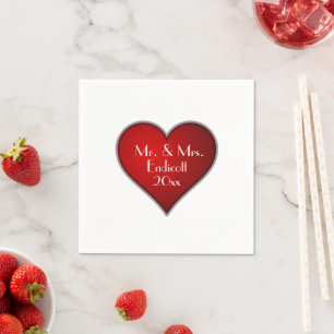 Romantic Red Heart met naam en huwelijksdatum Servetten