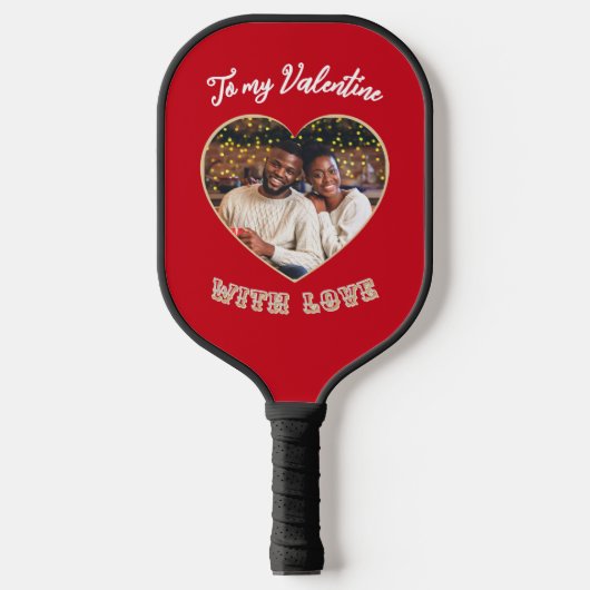 Romantic Red Heart Photo Personalized Valentine's  Pickleball Paddle (Voorkant)