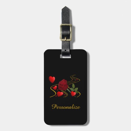 Romantic Red Hearts en Red Rose personaliseren Bagagelabel (Voorkant verticaal)