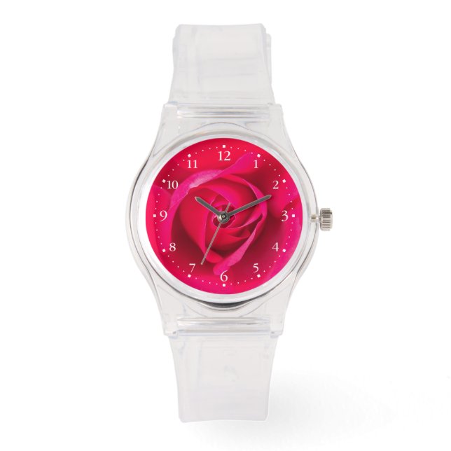 Romantic Red Pink Rose v2 Horloge (Voorkant)