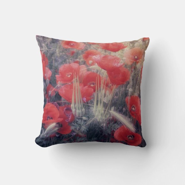 Romantic Red Poppy Field Modern Cushion Kussen (Voorkant)
