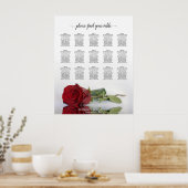 Romantic Red Rose 15 Table Wedding Seating Chart Poster (Keuken)
