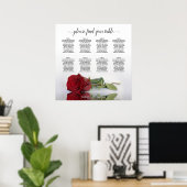 Romantic Red Rose 8 Table Wedding Seding Chart Poster (Thuiskantoor)